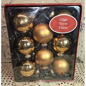 Vtg Set of 8 Retired Round Glass Christmas Tree Ornaments Metallic Shiny & Matte